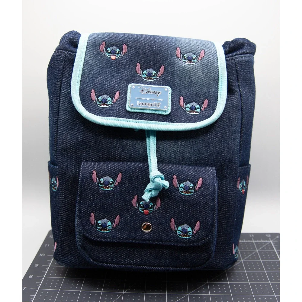 Disney Loungefly Stitch‎ Denim Mini Backpack Embroidered Drawstring Bag New